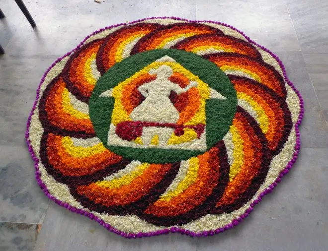 Onam Pookalam Design on Kathakali Theme-onam pookalam designs